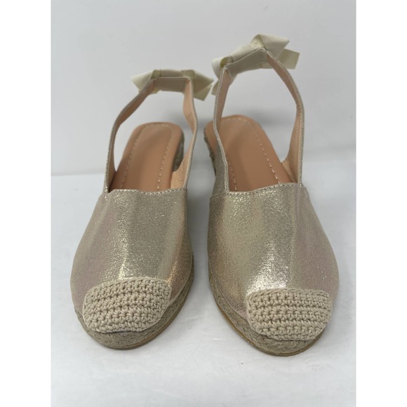 Yasirun Bow Accent Espadrille Wedge Sandal in Golden Size 8 New Without Box - Picture 2 of 7